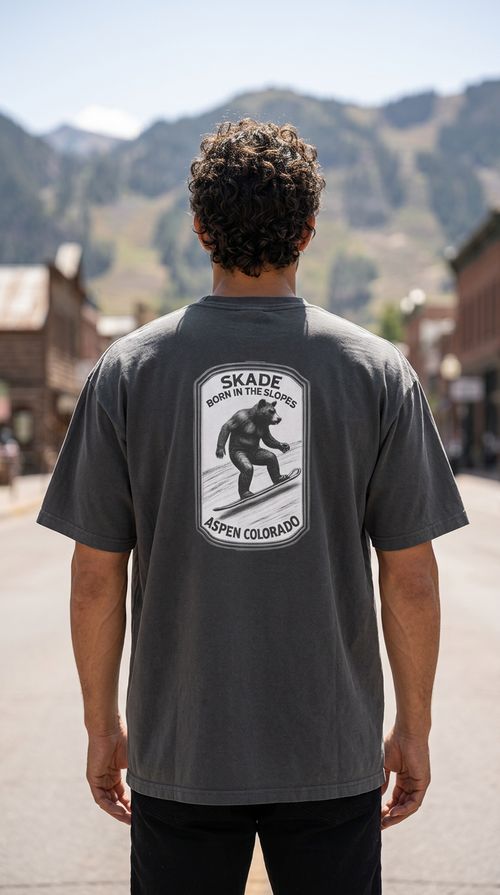 AI-generated close-up detail of Skade t-shirt graphic print